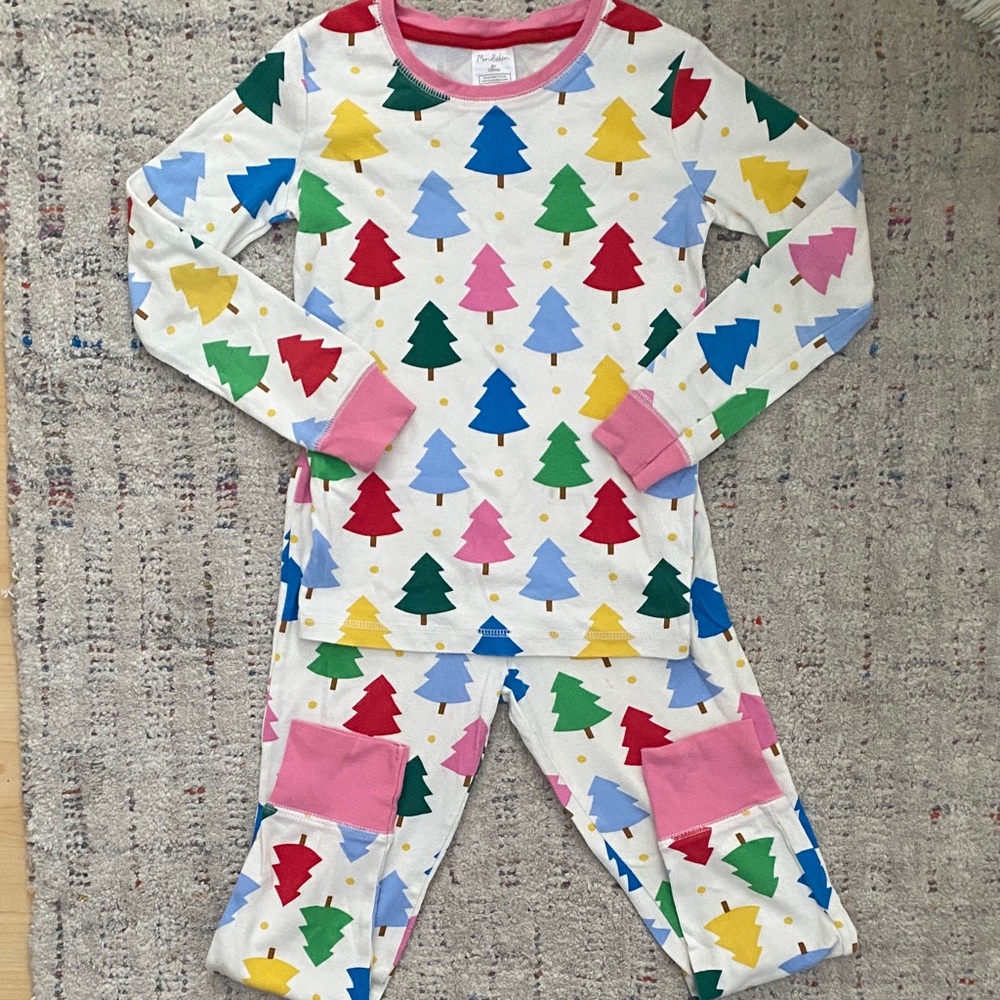 Mini Boden Multicolor Holiday Christmas Tree Print Kids Pajamas set size 8